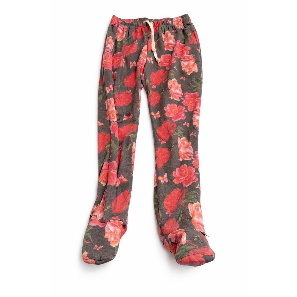 FeeJays Footed Sweatpants Footies Lounge PJ Pants Size Small Floral Jogger NWT